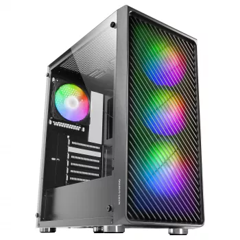 Mars Gaming MC-F Black, ATX Gaming Pustornis, Pilns Rūdīta Stikla Logs, Metāla-Siets Priekšpuse, 4x 120mm ARGB Ventilatori
