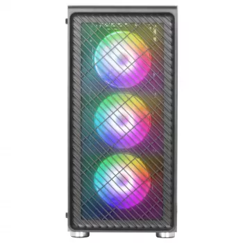 Mars Gaming MC-F Black, ATX Gaming Pustornis, Pilns Rūdīta Stikla Logs, Metāla-Siets Priekšpuse, 4x 120mm ARGB Ventilatori