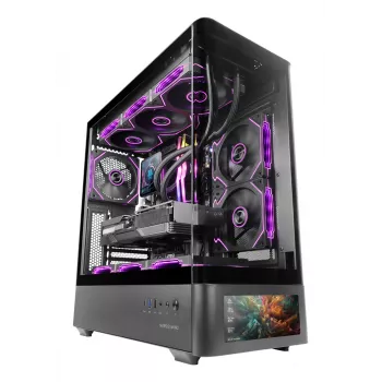 PC korpuss TACENS Mars Gaming MCLCDPRO Midi Tower — Melns, IPS 7.2 collu Displejs, Apakšējais PSU, ATX/Micro‑ATX/Mini‑ITX atbalsts