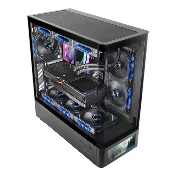 PC korpuss TACENS Mars Gaming MCLCDPRO Midi Tower — Melns, IPS 7.2 collu Displejs, Apakšējais PSU, ATX/Micro‑ATX/Mini‑ITX atbalsts