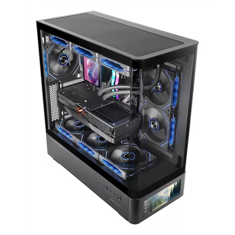 PC korpuss TACENS Mars Gaming MCLCDPRO Midi Tower — Melns, IPS 7.2 collu Displejs, Apakšējais PSU, ATX/Micro‑ATX/Mini‑ITX atbalsts