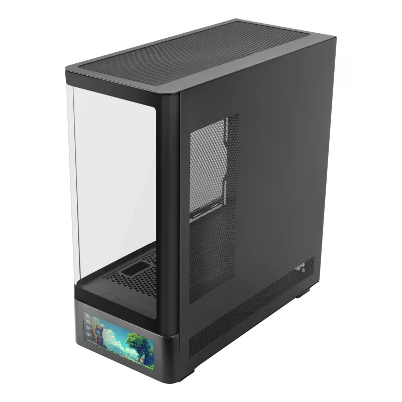 PC korpuss TACENS Mars Gaming MCLCDPRO Midi Tower — Melns, IPS 7.2 collu Displejs, Apakšējais PSU, ATX/Micro‑ATX/Mini‑ITX atbalsts