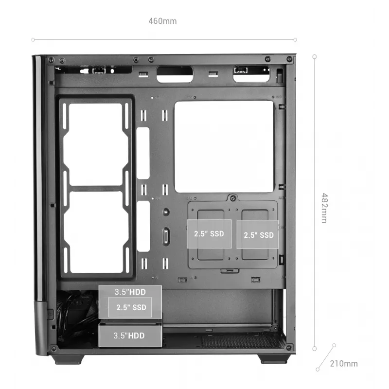 PC korpuss TACENS Mars Gaming MCLCDPRO Midi Tower — Melns, IPS 7.2 collu Displejs, Apakšējais PSU, ATX/Micro‑ATX/Mini‑ITX atbalsts