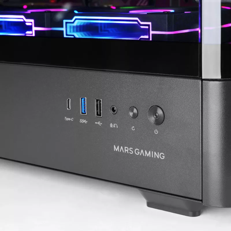 PC korpuss TACENS Mars Gaming MCLCDPRO Midi Tower — Melns, IPS 7.2 collu Displejs, Apakšējais PSU, ATX/Micro‑ATX/Mini‑ITX atbalsts