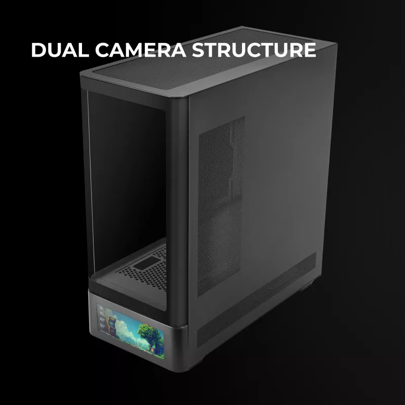 PC korpuss TACENS Mars Gaming MCLCDPRO Midi Tower — Melns, IPS 7.2 collu Displejs, Apakšējais PSU, ATX/Micro‑ATX/Mini‑ITX atbalsts