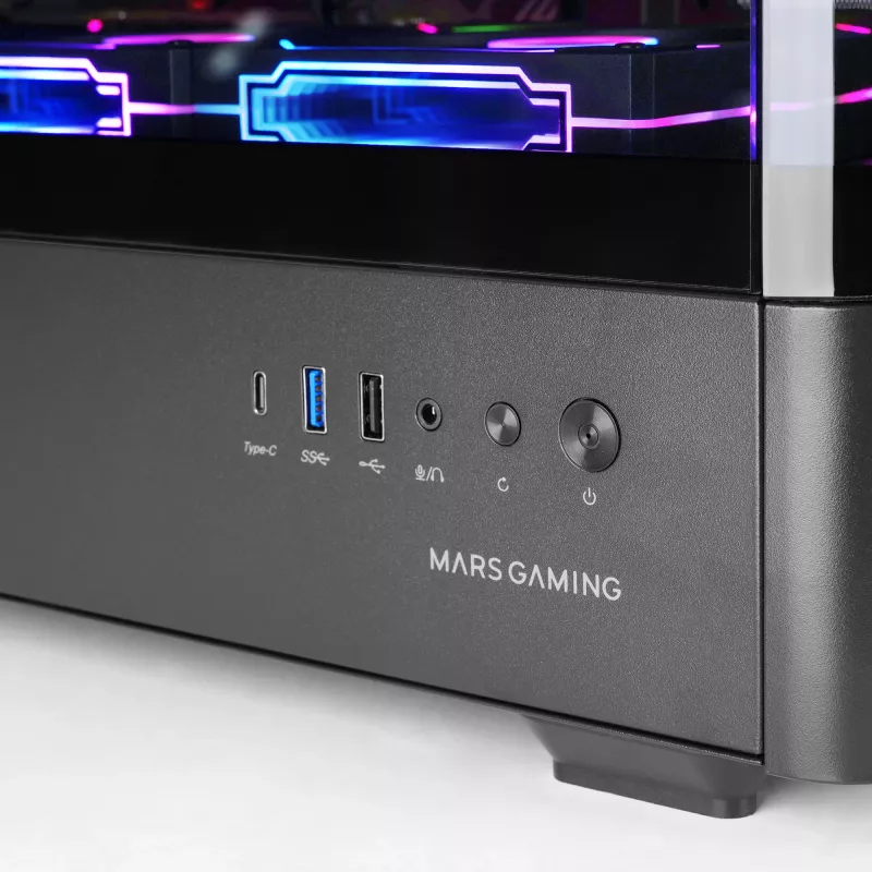 PC korpuss TACENS Mars Gaming MCLCDPRO Midi Tower — Melns, IPS 7.2 collu Displejs, Apakšējais PSU, ATX/Micro‑ATX/Mini‑ITX atbalsts