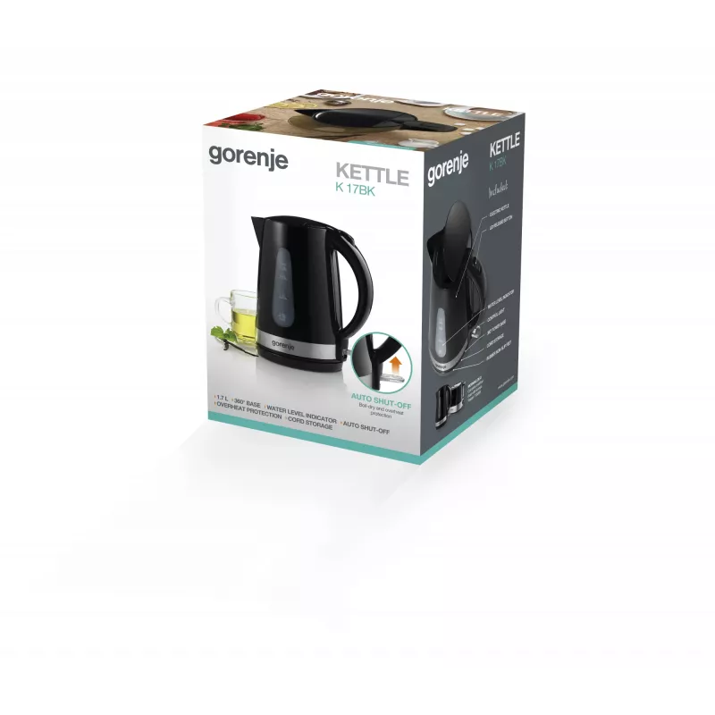 Elektriskā tējkanna Gorenje K17BK — 1,7 L, 2200 W, Melna