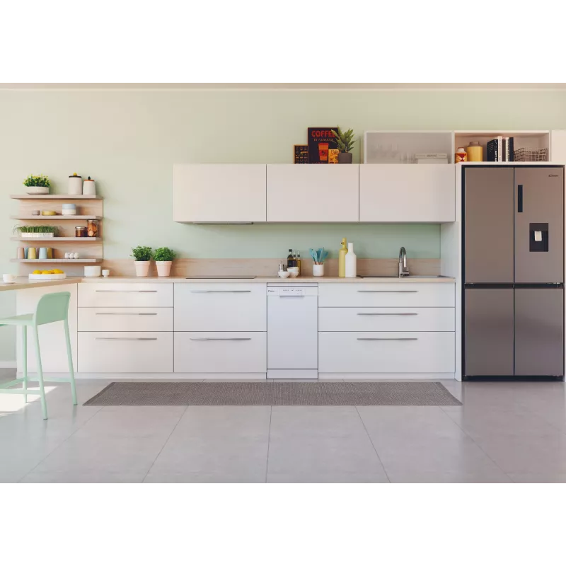 Brīvi stāvoša šaurā trauku mazgājamā mašīna CANDY Brava CDPH 2L1049W — 10 komplekti, 45 cm, 49 dB, E klase