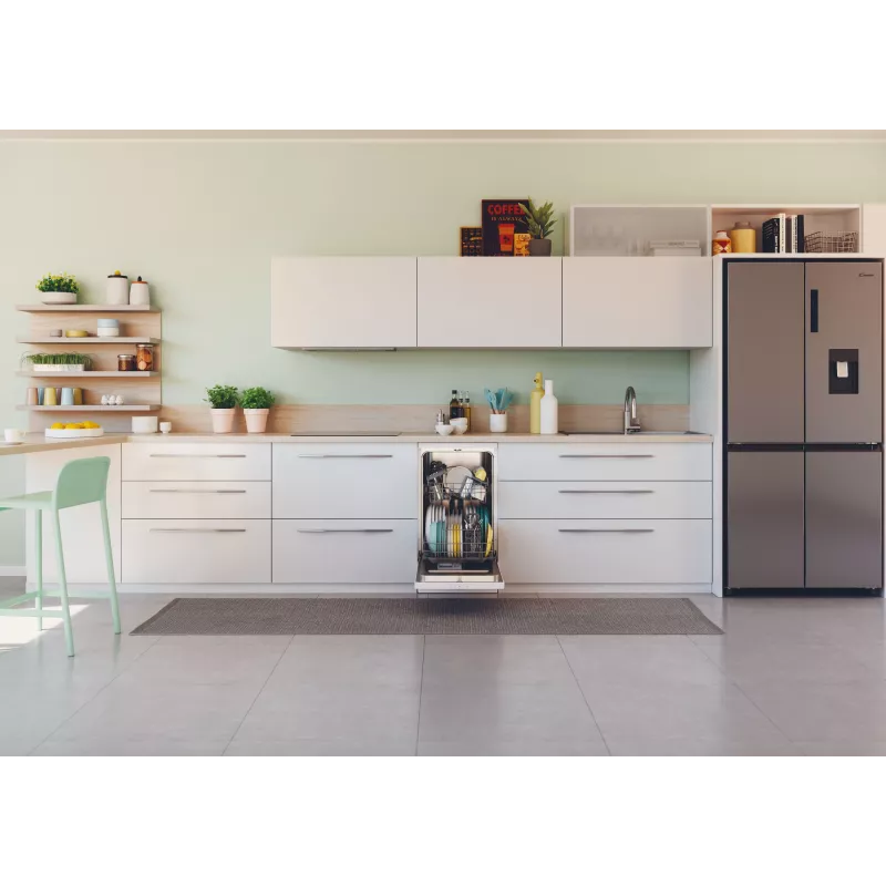 Brīvi stāvoša šaurā trauku mazgājamā mašīna CANDY Brava CDPH 2L1049W — 10 komplekti, 45 cm, 49 dB, E klase