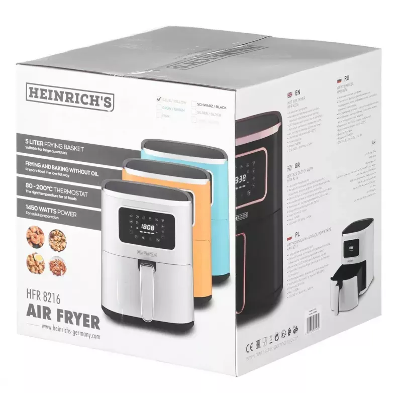 Gaisa fritieris HEINRICH'S HFR 8216, 5.0 l, 1450 W, dzeltens
