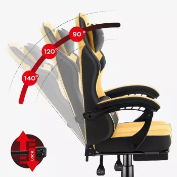 Spēļu krēsls huzaro Force 3.7 — ergonomisks augstas atzveltnes grozāms krēsls, dzeltena sēdvirsma, regulējami roku balsti, augstums 107.5–116.5 cm