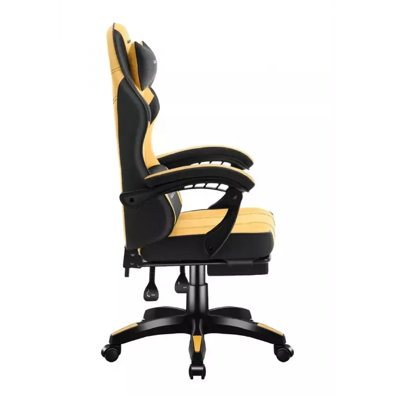 Spēļu krēsls huzaro Force 3.7 — ergonomisks augstas atzveltnes grozāms krēsls, dzeltena sēdvirsma, regulējami roku balsti, augstums 107.5–116.5 cm
