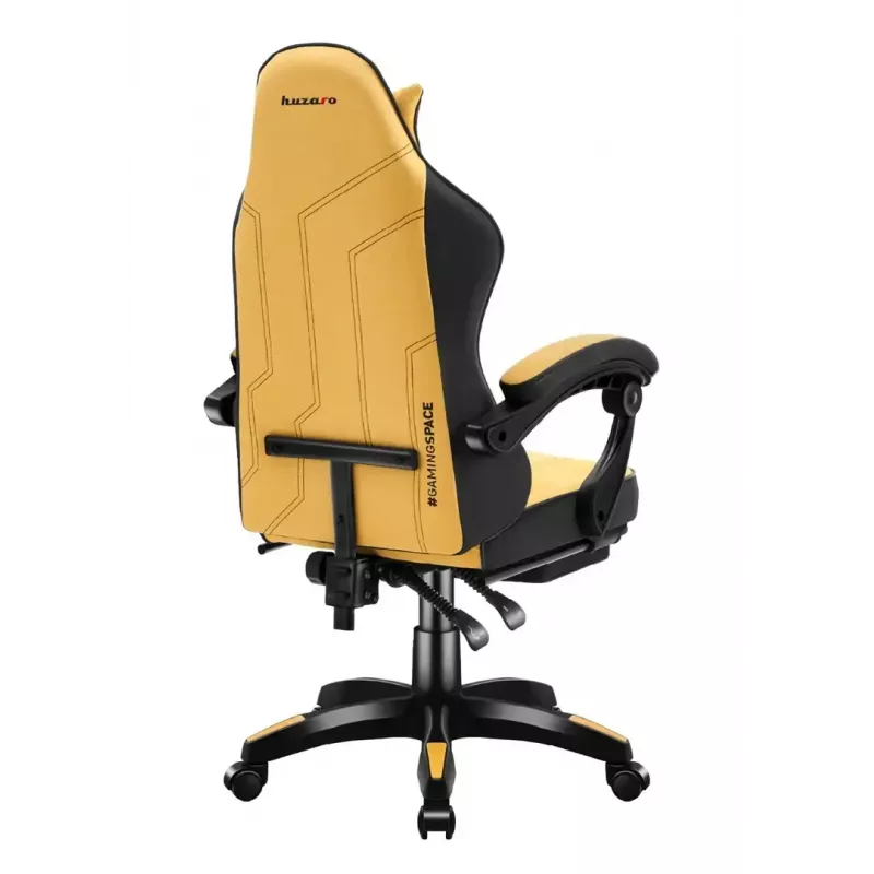 Spēļu krēsls huzaro Force 3.7 — ergonomisks augstas atzveltnes grozāms krēsls, dzeltena sēdvirsma, regulējami roku balsti, augstums 107.5–116.5 cm