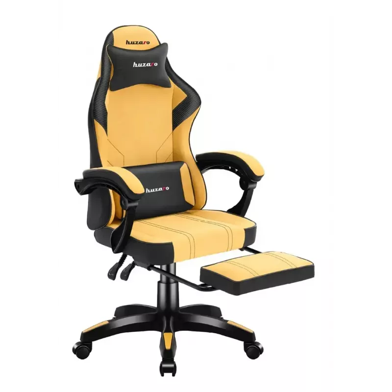 Spēļu krēsls huzaro Force 3.7 — ergonomisks augstas atzveltnes grozāms krēsls, dzeltena sēdvirsma, regulējami roku balsti, augstums 107.5–116.5 cm