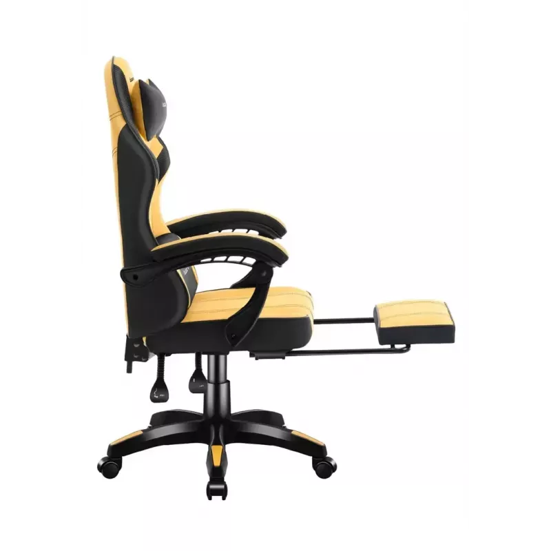 Spēļu krēsls huzaro Force 3.7 — ergonomisks augstas atzveltnes grozāms krēsls, dzeltena sēdvirsma, regulējami roku balsti, augstums 107.5–116.5 cm