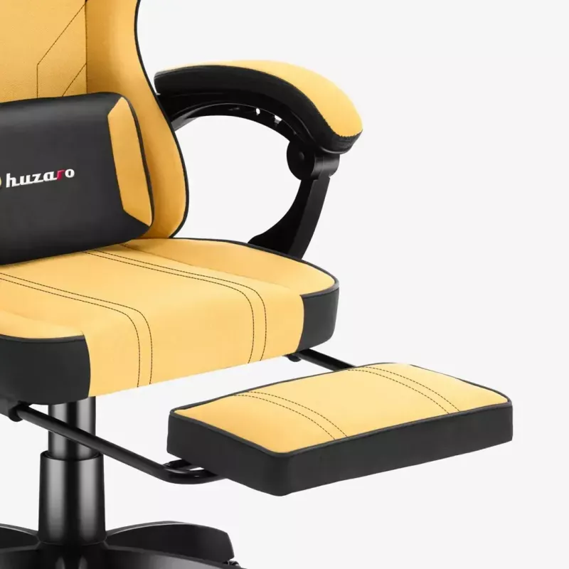 Spēļu krēsls huzaro Force 3.7 — ergonomisks augstas atzveltnes grozāms krēsls, dzeltena sēdvirsma, regulējami roku balsti, augstums 107.5–116.5 cm