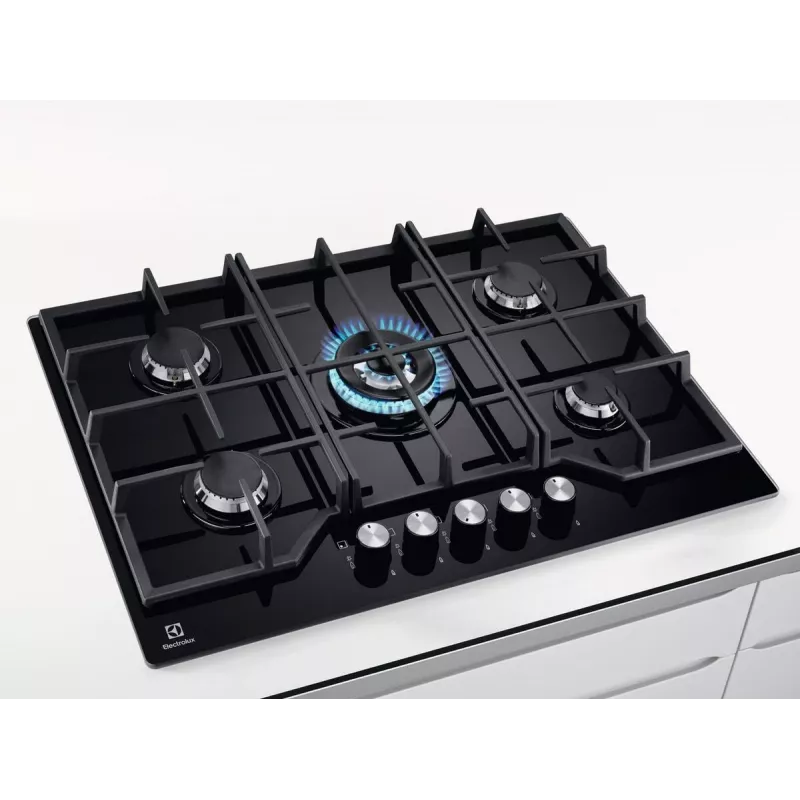 Electrolux KGG75362K Melna Iebūvējama 75 cm Gāzes Plīts Virsma 5 Degļi