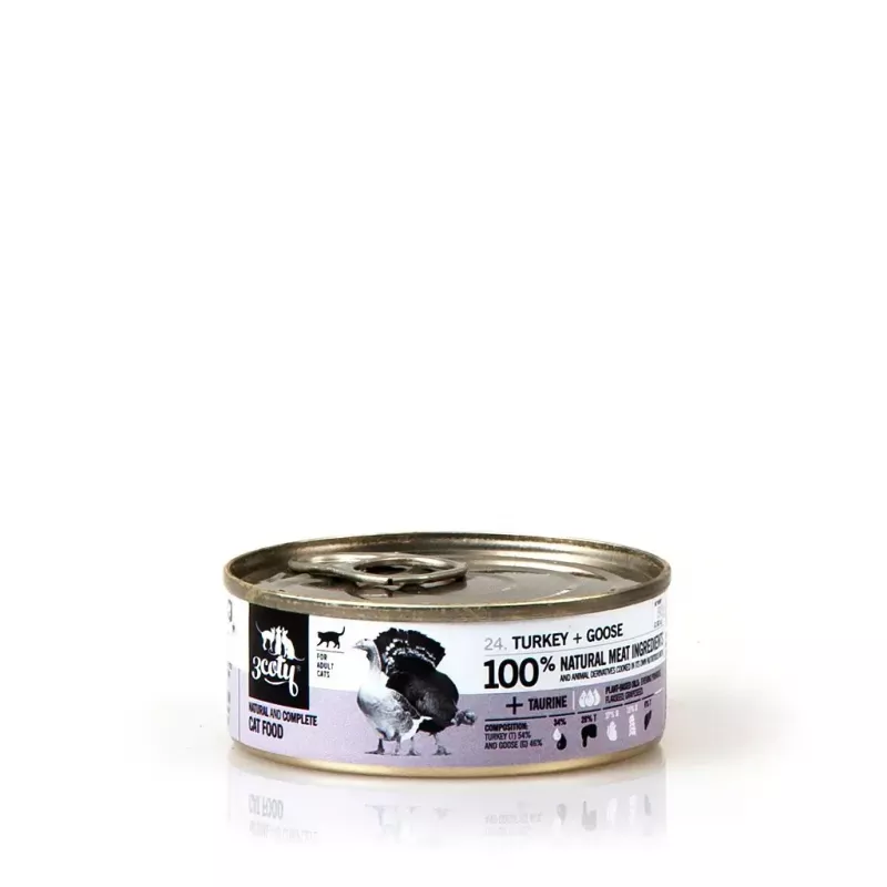 3coty mitrā kaķu barība pieaugušiem kaķiem, tītars ar zosi, 80 g