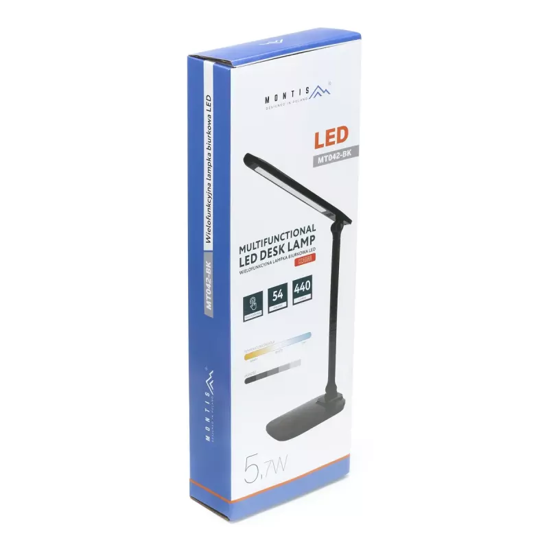 Montis MT042-BK LED galda lampa, melnā krāsā, 5,7 W, 230 V + USB