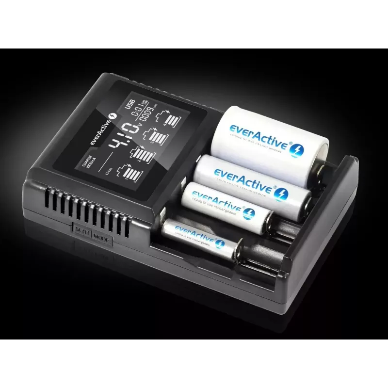Lādētājs baterijām everActive UC-4000 AA/AAA, 4 sloti, 100–240V, melns