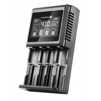 Lādētājs baterijām everActive UC-4000 AA/AAA, 4 sloti, 100–240V, melns