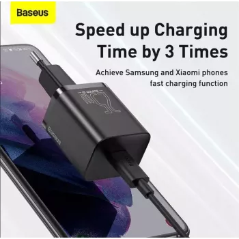 Iekštelpu lādētājs Baseus TZCCSUP-L01, USB-C 1 ports, 18W, 100–240V AC, 1 m kabelis, Melns