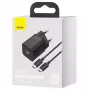 Baseus Super Si Quick Charger 1C TZCCSUP-L01 ātrais lādētājs, 25W, USB-C PD, ar 1 m USB-C vadu, melns