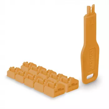 Lindy RJ45 Portu bloķētāji oranži 10 gab. + 1 atslēga