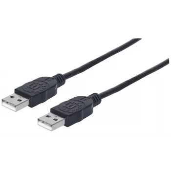 Manhattan USB-A uz USB-A kabelis, 1m, vīrietis uz vīrieti, 480 Mbps (USB 2.0), Hi-Speed USB, melns, mūža garantija