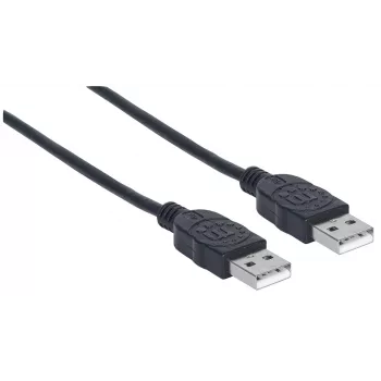 Manhattan USB-A uz USB-A kabelis, 1m, vīrietis uz vīrieti, 480 Mbps (USB 2.0), Hi-Speed USB, melns, mūža garantija