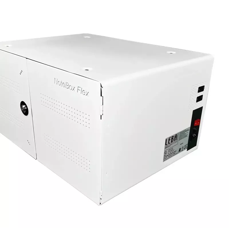 Pārnēsājamo ierīču pārvaldības skapis LEBA NoteBox 16 ar atslēgas slēdzeni, USB-C pieslēgvietām, 12 W uz ierīci, USB 2.0, sienas vai galda stiprinājums, balts