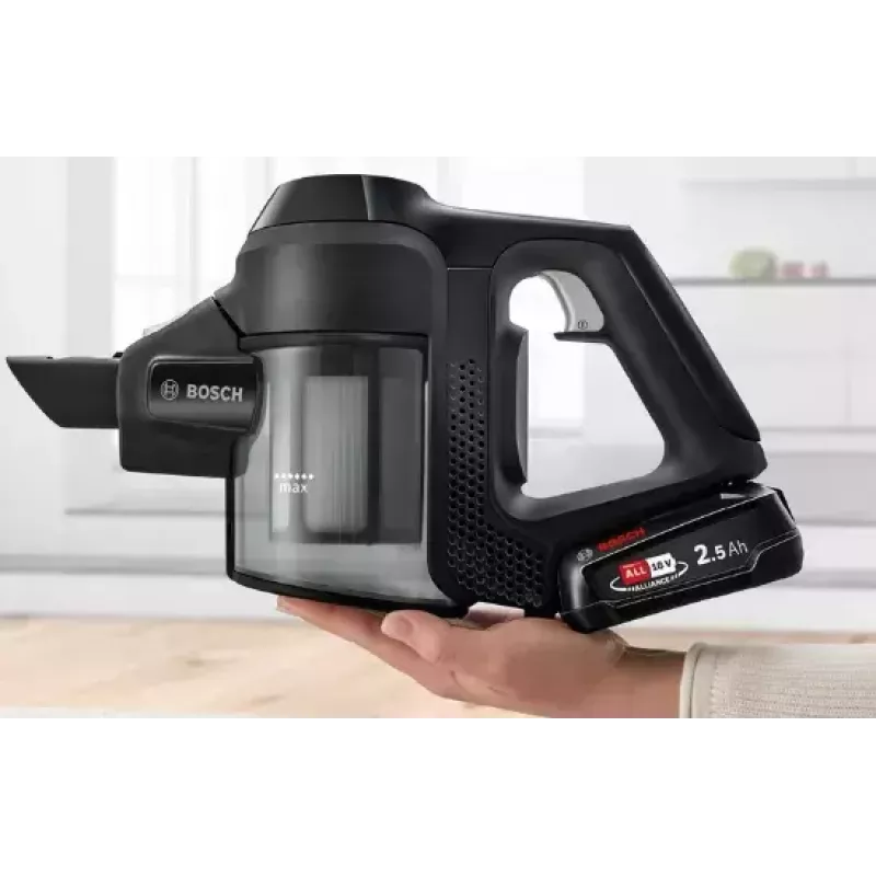Bosch Serie 6 BBS611BSC bezvadu slotas putekļsūcējs 2-in-1, 18V, 2.5 Ah, melns