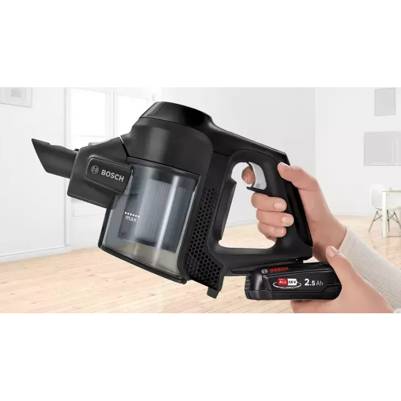 Bosch Serie 6 BBS611BSC bezvadu slotas putekļsūcējs 2-in-1, 18V, 2.5 Ah, melns