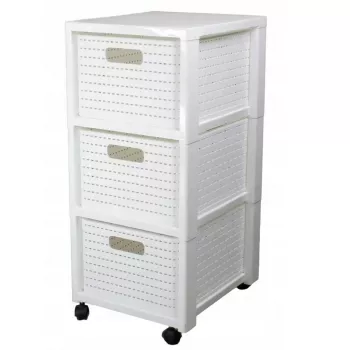 Plaukts rotho Country plastmasas uzglabāšanas plaukts ar 3 atvilktnēm, balts, 71.2×32.5×37.5 cm, tehnopolimērs, riteņi