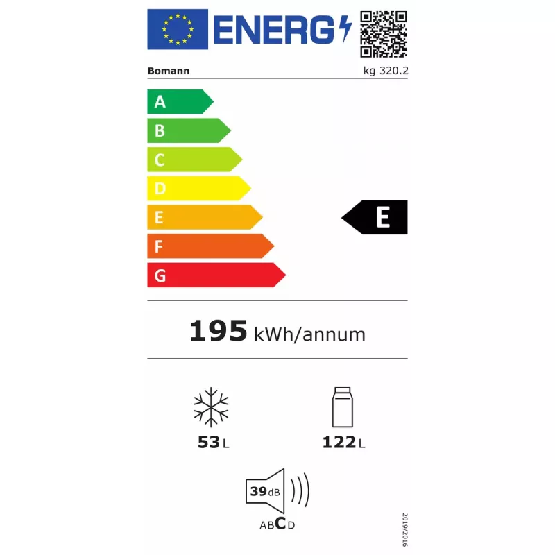 Brīvi stāvošs ledusskapis BOMANN KG 320.2 – 165 L (Ledusskapis 122 L, Saldētava 43 L), E klase, 143 cm, balts