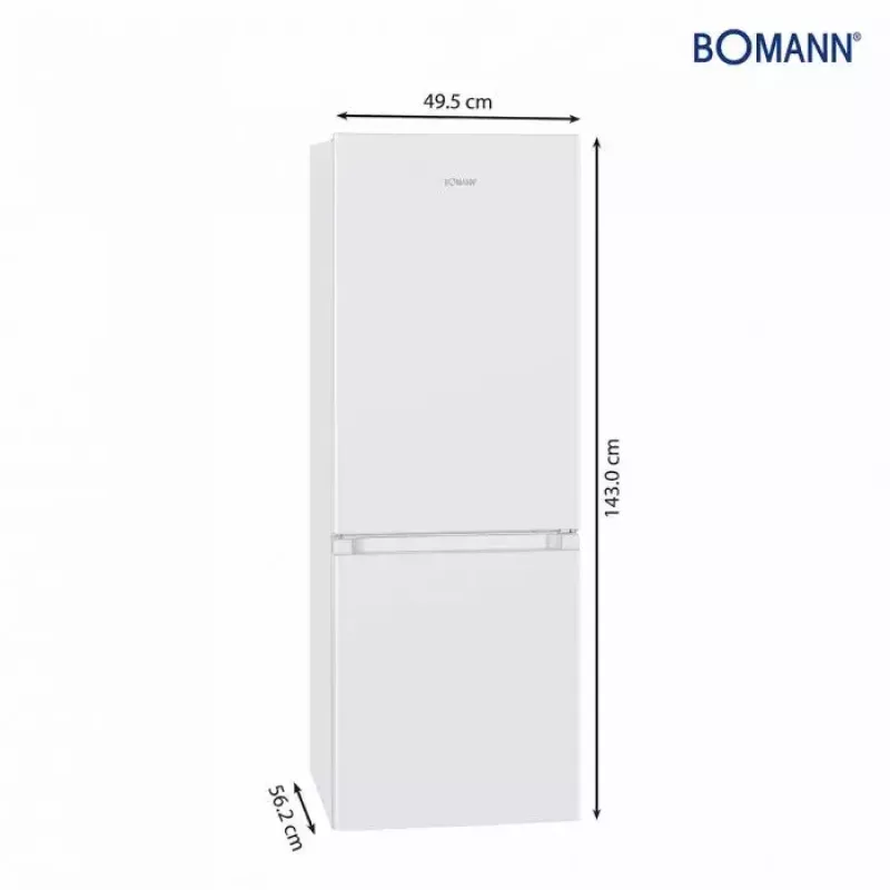 Brīvi stāvošs ledusskapis BOMANN KG 320.2 – 165 L (Ledusskapis 122 L, Saldētava 43 L), E klase, 143 cm, balts