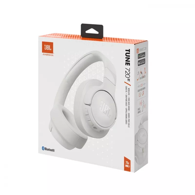JBL Tune 720BT Bezvadu austiņas uz auss, balss/mūzika, Bluetooth, balta