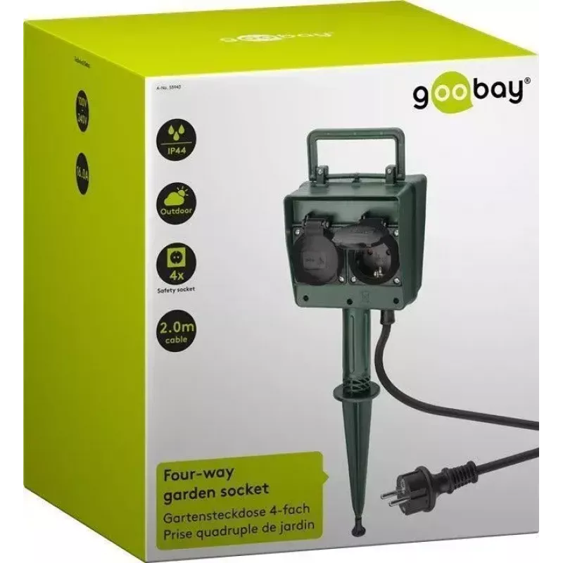 Goobay 55943 2m 2 kontaktligzdas āra pagarinātājs melns zaļš