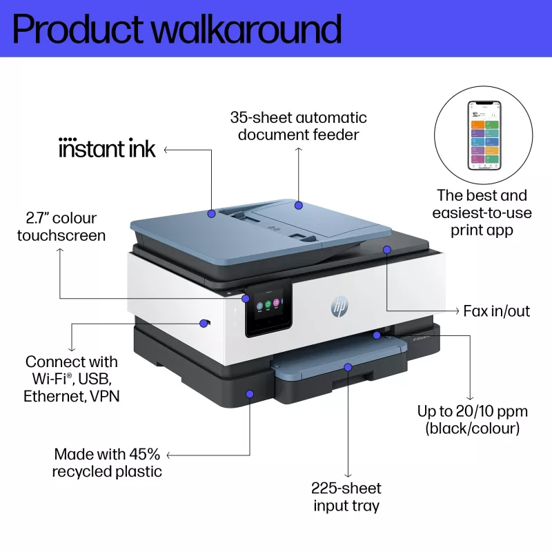 HP OfficeJet Pro 8125e Bezvadu Daudzfunkciju Krāsu Printeris, Instant Ink, Divpusējā Drukāšana