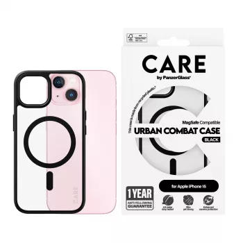 PanzerGlass CARE by Flagship Case Caurspīdīgs Urban Combat Black MagSafe iPhone 15