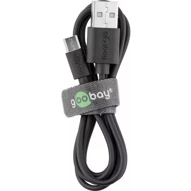 Goobay Micro-USB ātrās uzlādes un sinhronizācijas kabelis 1 m USB 2.0 Melns