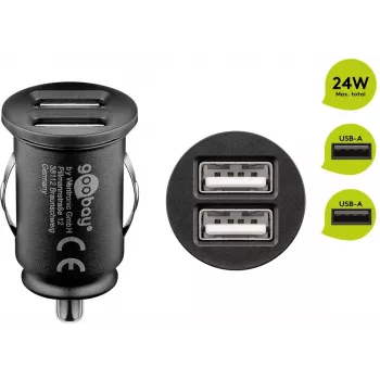 Goobay Dual-USB Auto lādētājs 24 W Melns Ātrā uzlāde ar Aizsardzību pret Pārslodzi