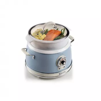 Ariete 2904 Rīsu plīts - Elektriskā rīsu plīts ar keramikas bļodu - Pašdarināts suši - Multivāre - Vintage līnija - 3.5 L - 650 W - Zila