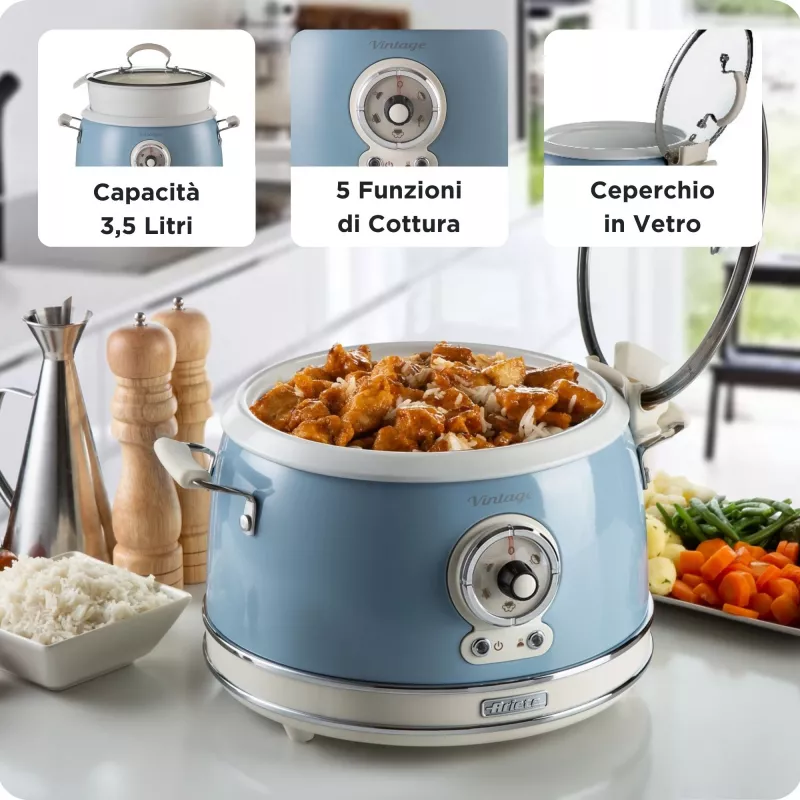 Ariete Vintage 2904 rīsu vārītājs / lēnās gatavošanas katls, 3,5 l, 700 W, zils