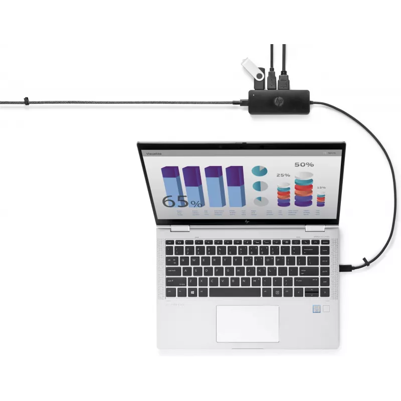 HP USB-C Travel Hub G2, vadu, USB 3.2 Gen 1 (3.1 Gen 1) Type-C, melns, Ķīna, Windows 10, 107 mm