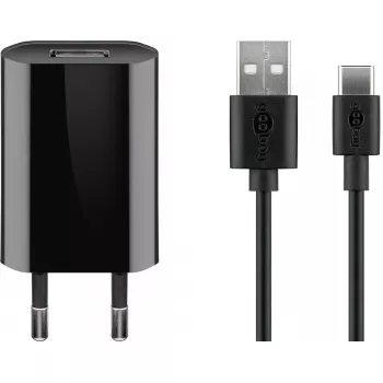 Lādētāja komplekts Goobay USB-C 5W ar kabeli 1m Melns