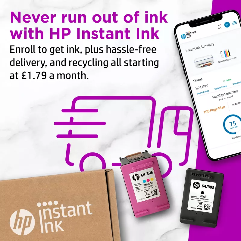 HP ENVY 6010e Bezvadu Daudzfunkciju Krāsu Printeris, Instant Ink; Kopētājs, Skeneris