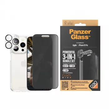 PanzerGlass Privacy 3-in-1 Pack iPhone 15 Pro rūdīts stikls ar privātuma filtru