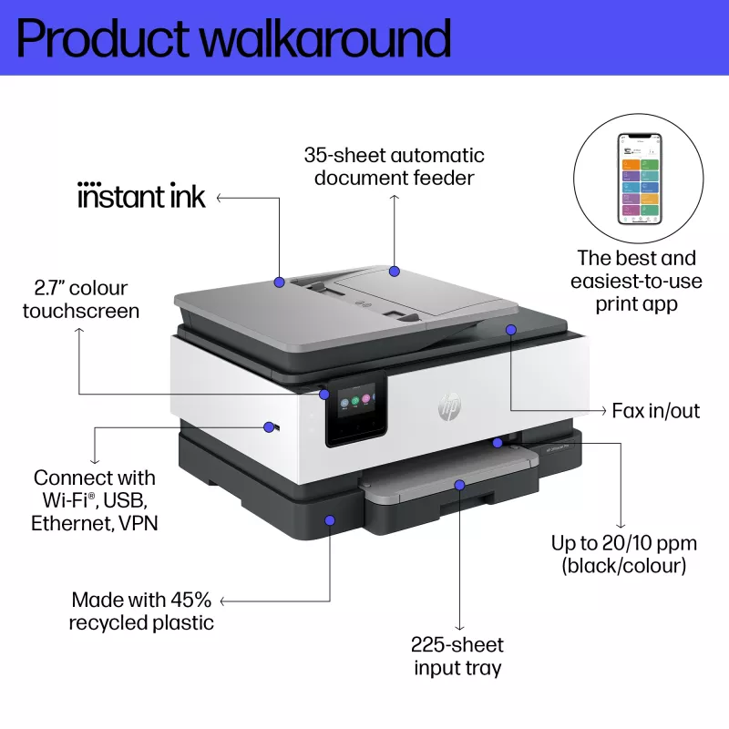 HP OfficeJet Pro 8134e Bezvadu Daudzfunkciju Krāsu Printeris, Instant Ink, Divpusējā Drukāšana