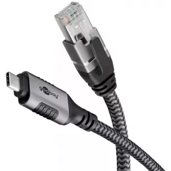 Goobay USB C uz RJ-45 pārveidotājs 10m Melns Sudrabs